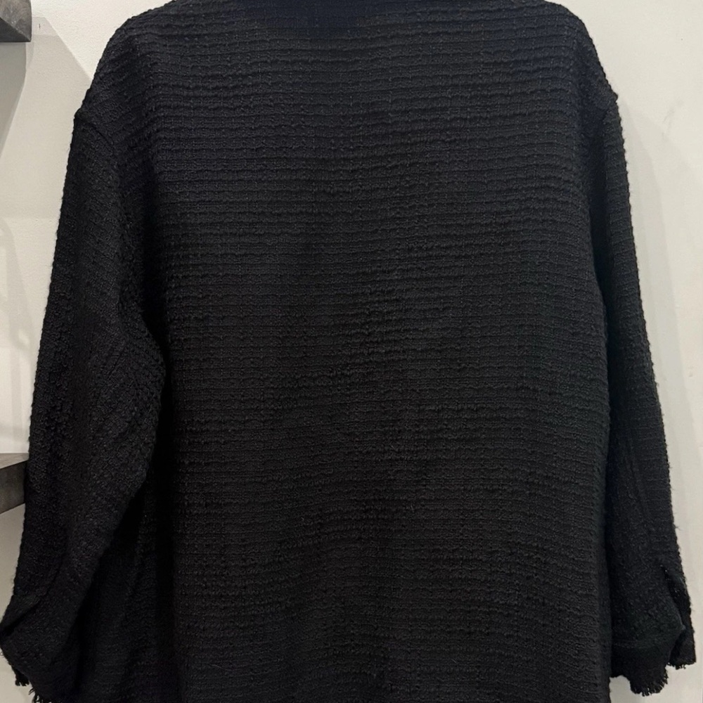 ZARA Tweed Oversized Shacket Jacket Textured Frayed Black w/Silver Buttons Med - Picture 4 of 5